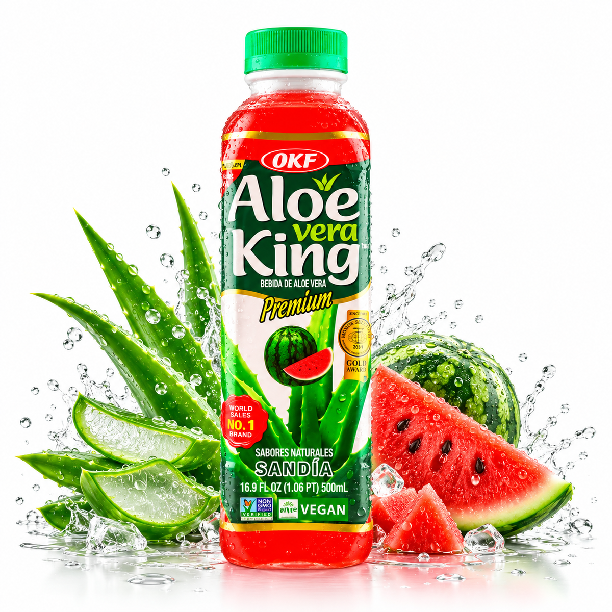Botella OKF Aloe Vera King Premium sandía 500 ml tapa verde