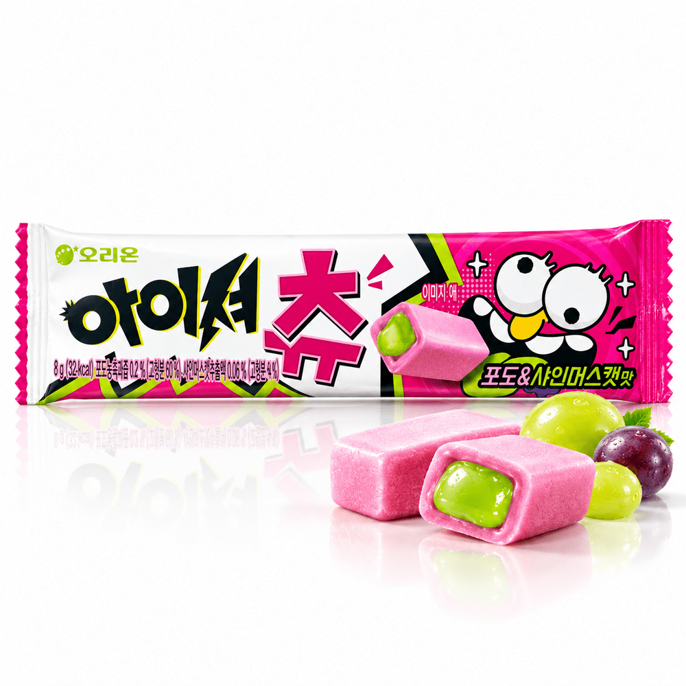 Chicle rosa Orion con relleno verde de muscat