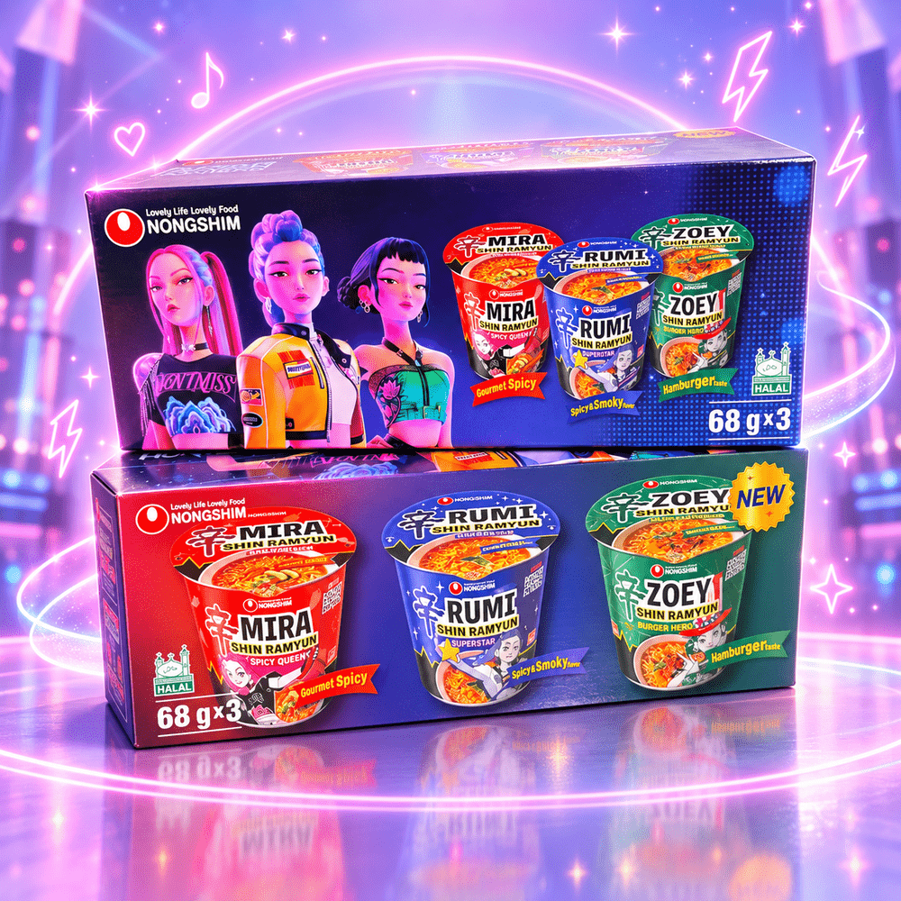 Vasos Shin Ramyun Demon Hunters picante ahumado y hamburguesa